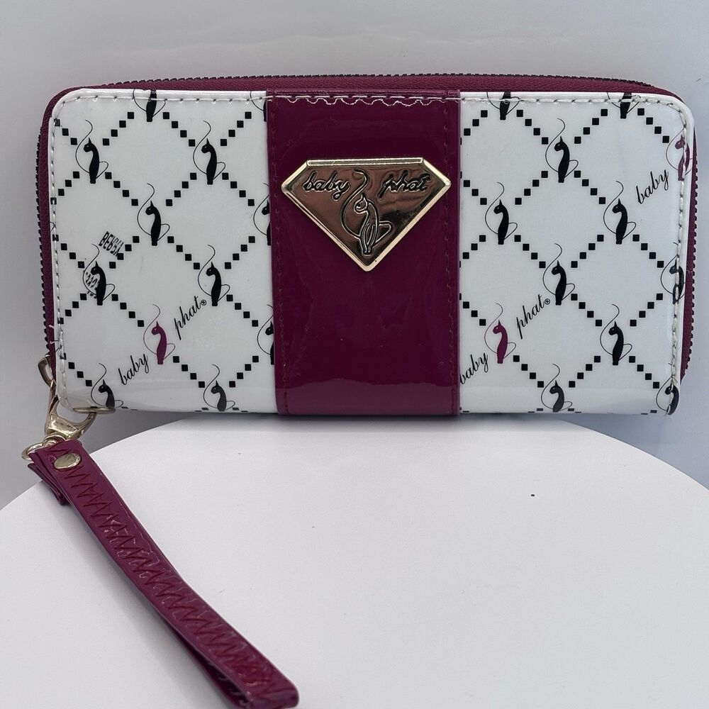 Baby Phat Y2K Cat Logo Zip Around Wallet Wristlet Pink White Black Retro